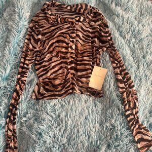 Lily White Zebra Print Mesh Button-Up Blouse — NWT Women's Large